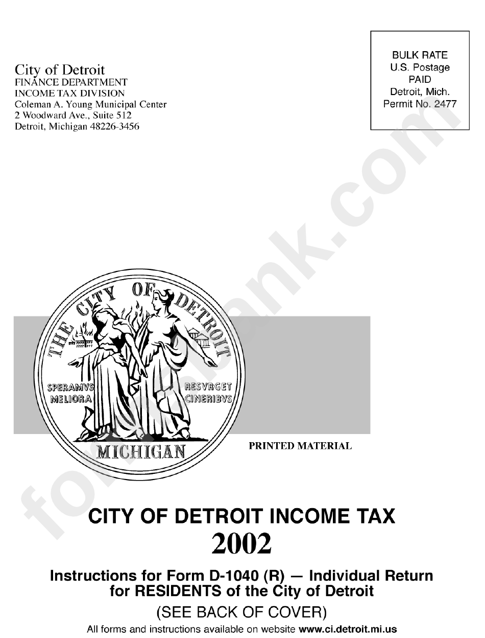 Instructions For Form D-1040(R) - Individual Return For Residents Of The City Of Detroit - 2002
