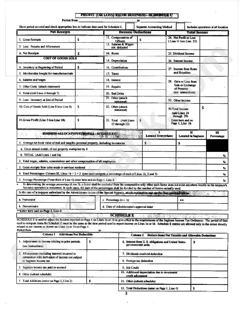 Form S-1120 - City Of Saginaw Income Tax Corporation Return - 1999