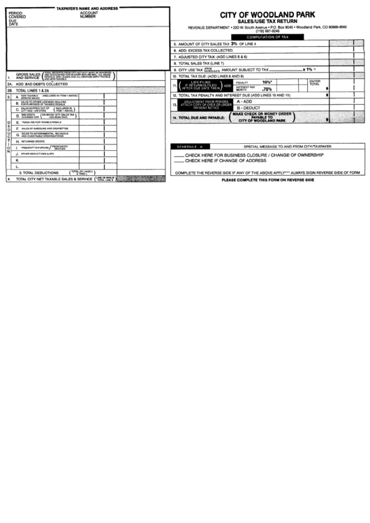 Sales/use Tax Return Form City Of Woodland Park printable pdf download