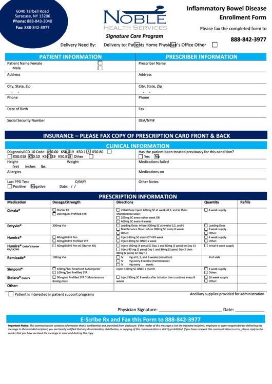 Inflammatory Bowel Disease Enrollment Form Printable pdf
