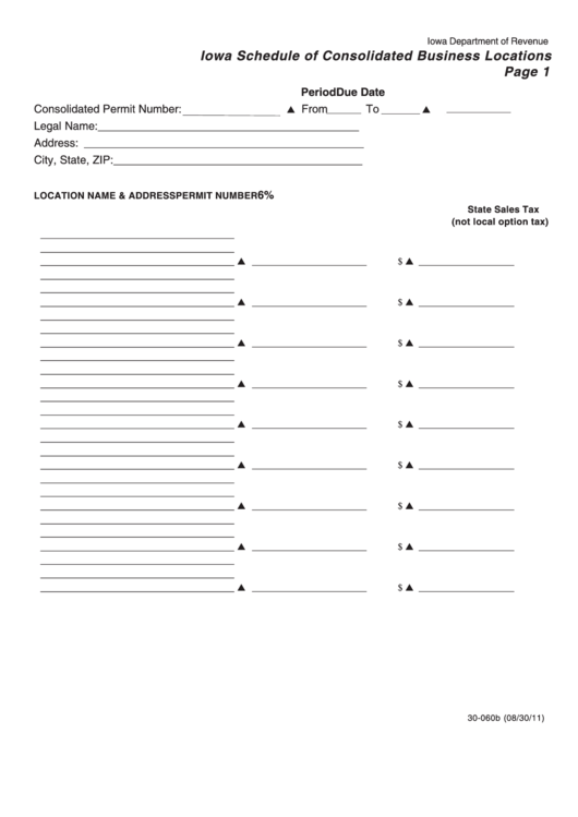 Form 30-060b - Iowa Schedule Of Consolidated Business Locations Printable pdf