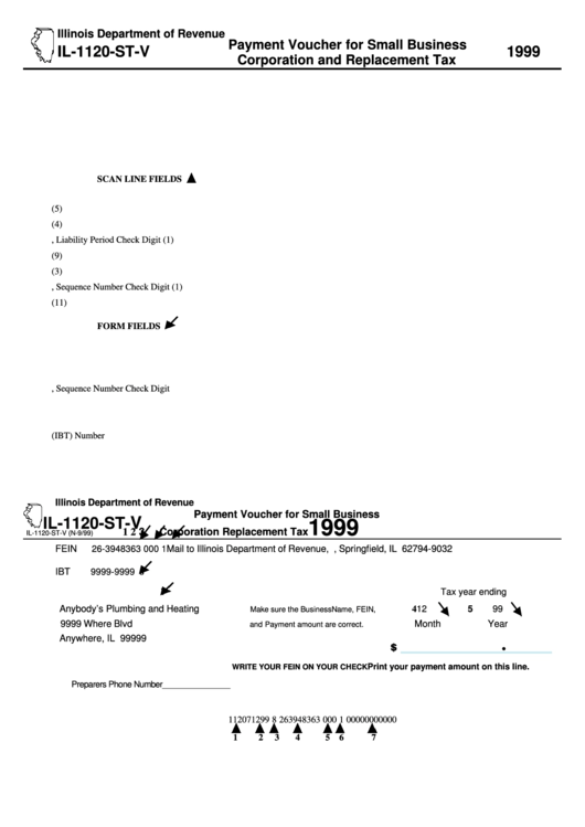 Form Il-1120-St-V - Payment Voucher For Small Business Corporation Replacement Tax - 1999 Printable pdf