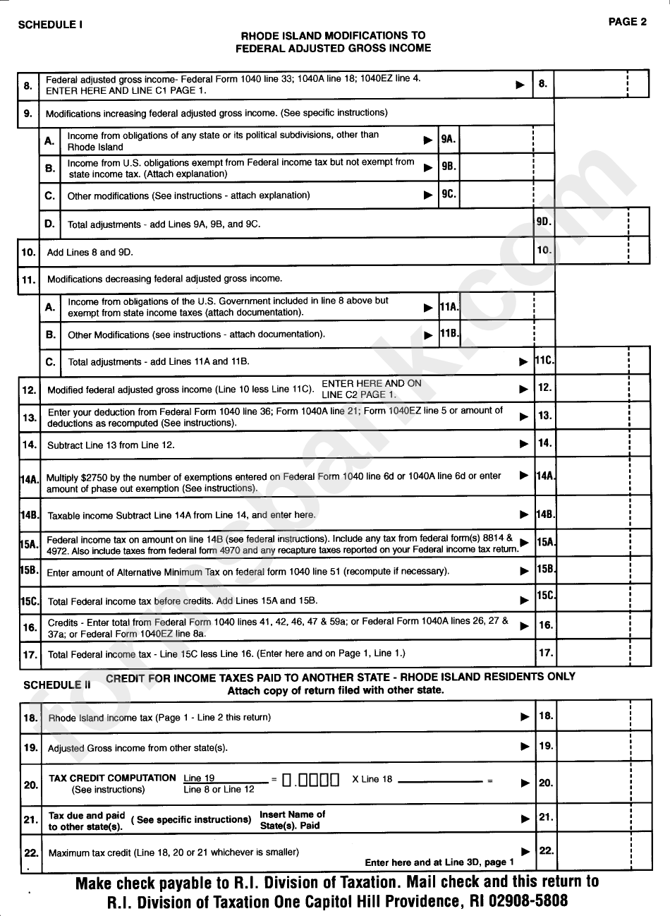 Form Ri-1040 - Rhode Island Individual Income Tax Return - 1999