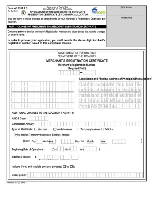 Form As 2914.1 B - Application For Amendments To The Merchant