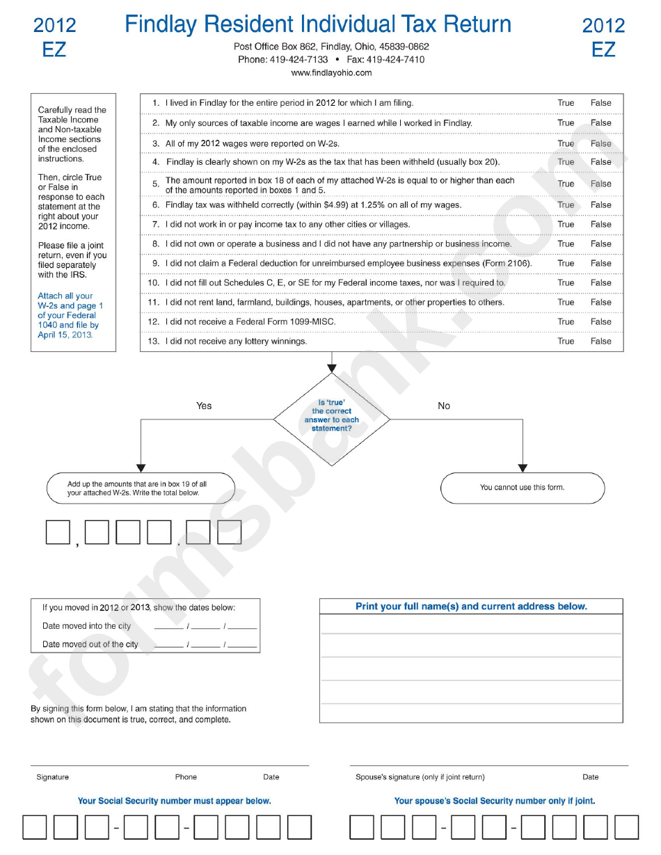 Findlay Resident Individual Tax Return - 2012