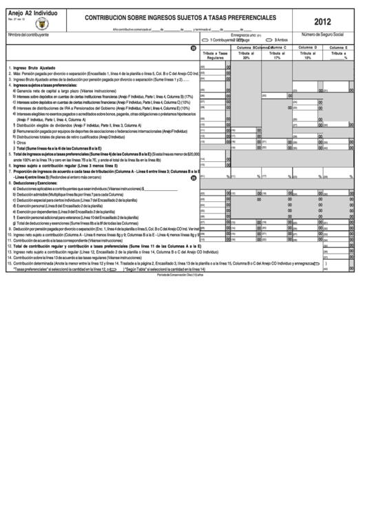 Anejo A2 Individuo - Contribucion Sobre Ingresos Sujetos A Tasas Preferenciales - 2012 Printable pdf