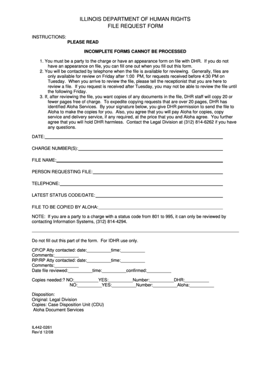 Fillable Form Il442-0261 - File Request Form Printable pdf