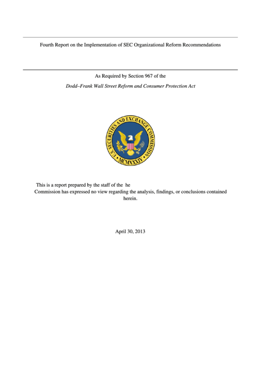 Fourth Report On The Implementation Of Sec Organizational Reform Recommendations - U.s. Securities And Exchange Commission - 2013 Printable pdf