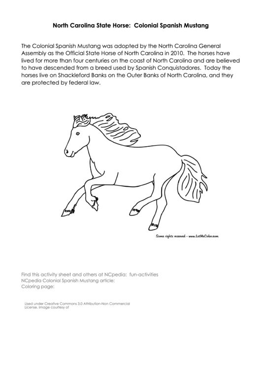 North Carolina State Horse - Colonial Spanish Mustang Printable pdf