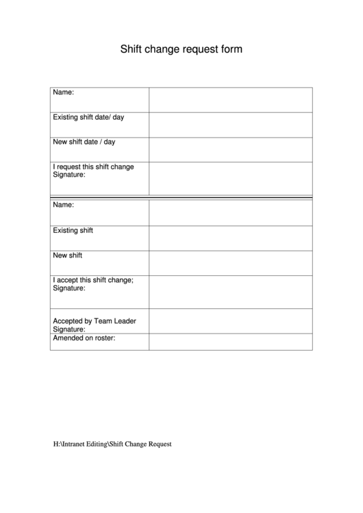 Shift Change Request Form Printable pdf