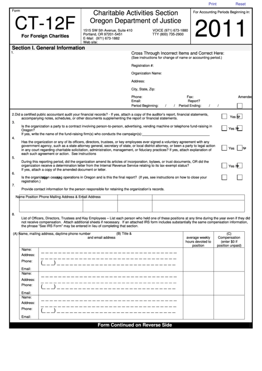 Fillable Form Ct-12f - Tax Return For Foreign Charities - 2011 Printable pdf