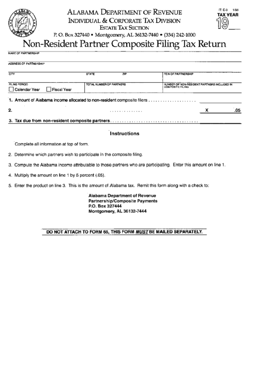 Form It:e-3 - Non-Resident Partner Composite Filing Tax Return - State Of Alabama Printable pdf