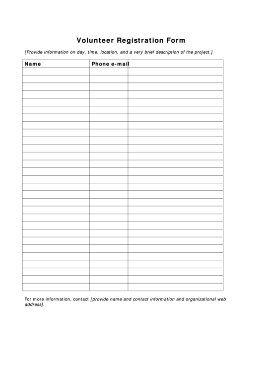 Volunteer Registration Form Printable pdf