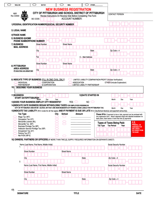 Form Nbr - New Business Registration - 2000 Printable pdf