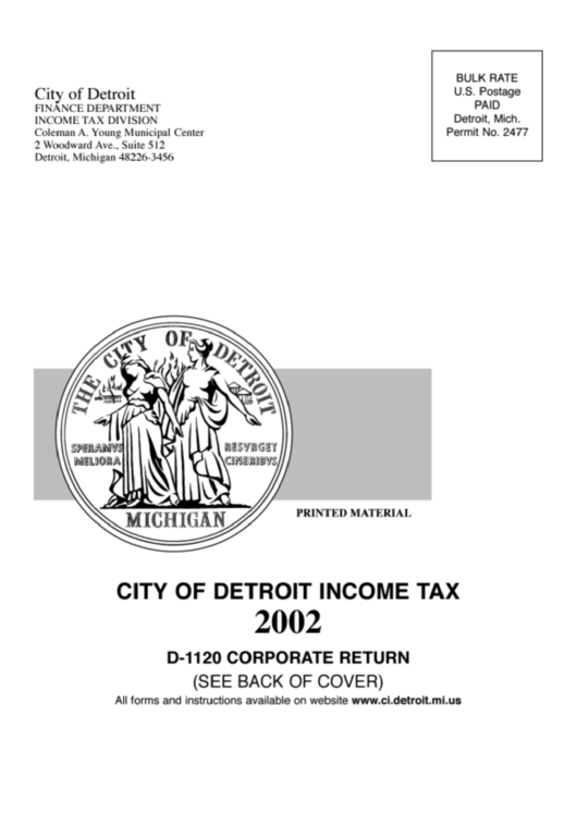 Instructions For Form D-1120 Corporate Return - 2002 Printable pdf