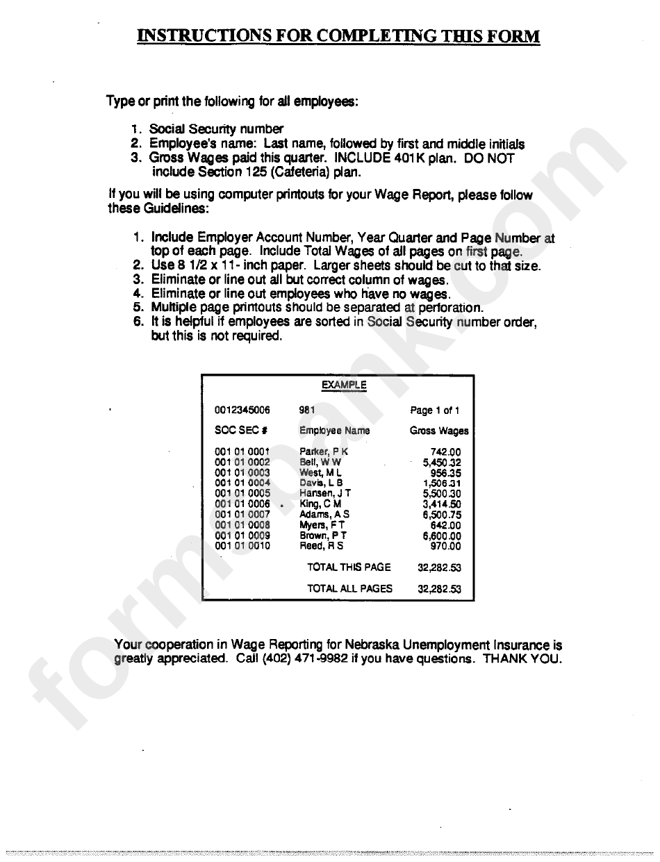 Instructions For Completing This Form Nebraska Unemployment Insurance 