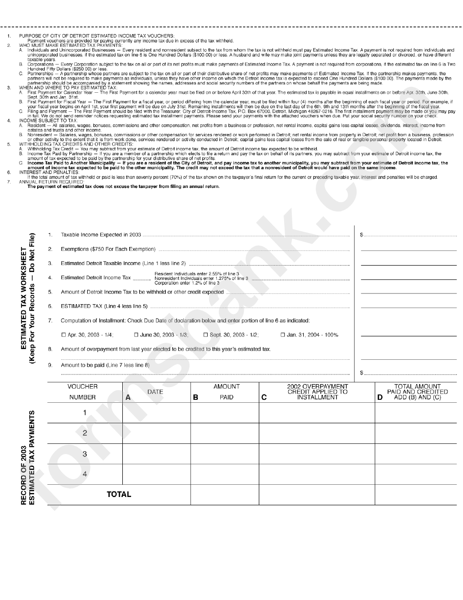 Form D1040(Es) - Estimate Tax Payment Vouchers - 2003