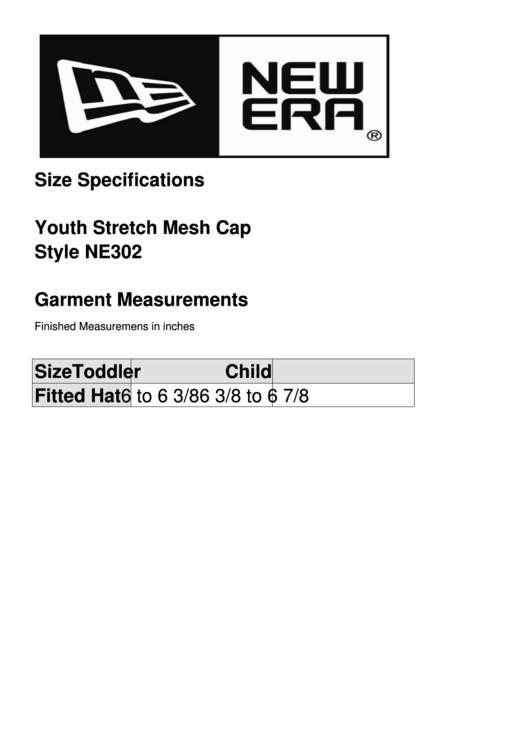 New Era Mesh Cap Size Chart Printable pdf