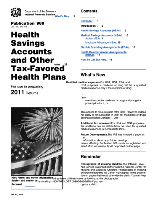 Publication 969 - Health Savings Accounts And Other Tax-Favored Health Plans - 2011 Printable pdf