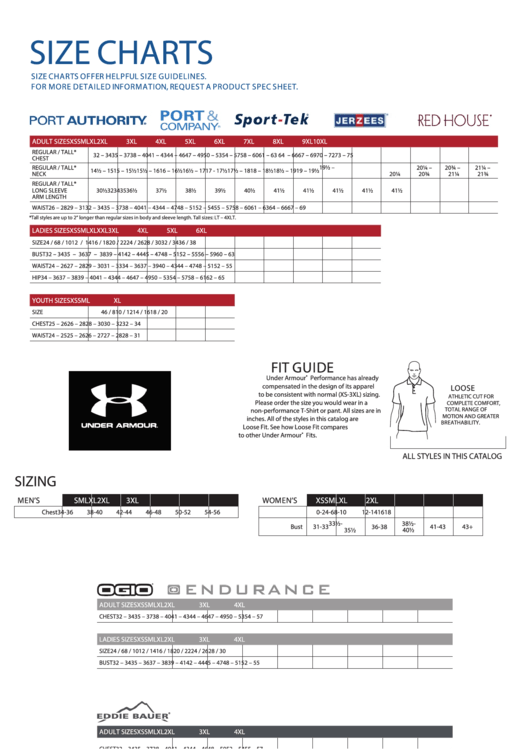Ogio, Nikegolf, Eddie Bauer Clothing Size Charts Printable pdf