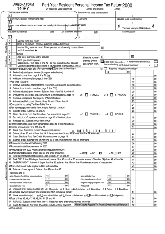 Form 140py - Part-Year Resident Personal Income Tax Return - 2000 Printable pdf