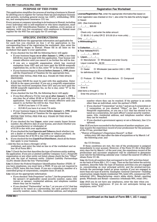 Form Bb-1 Instructions - Basic Business Application Printable pdf