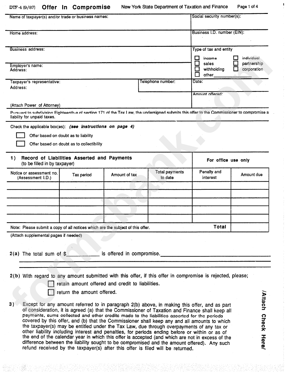 Form Dtf-4 - Offer In Compromise