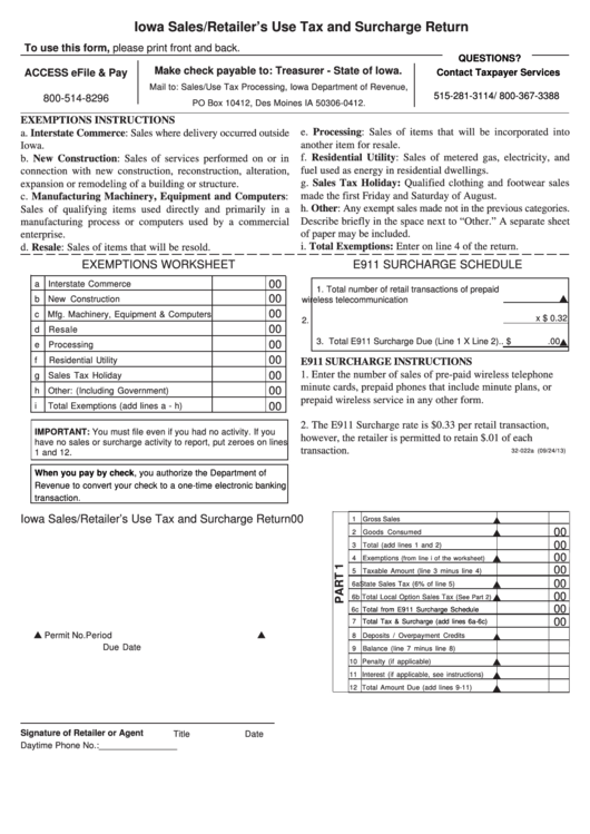 Form 32 022 Iowa Sales retailer S Use Tax And Surcharge Return 