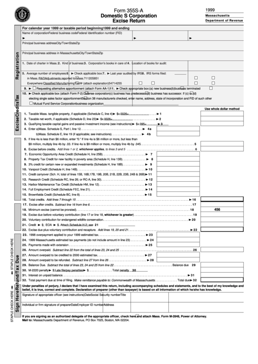 Form 355s-A - Domestic S Corporation Excise Return - 1999 Printable pdf