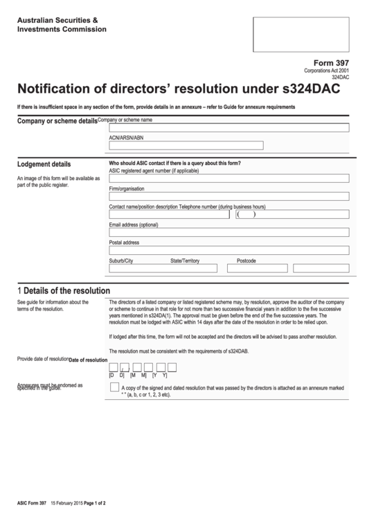 Form 397 - Notification Of Directors