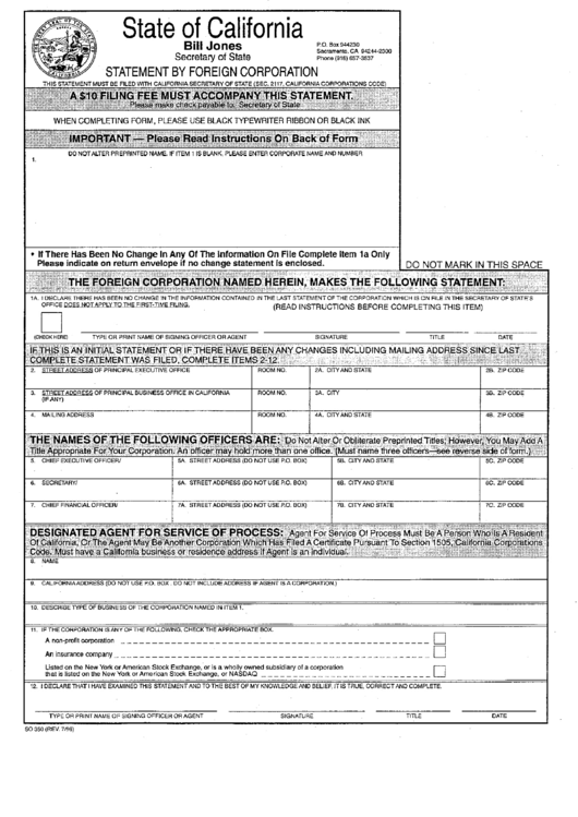 Form So 350 - Statement By Foreign Corporation Printable pdf
