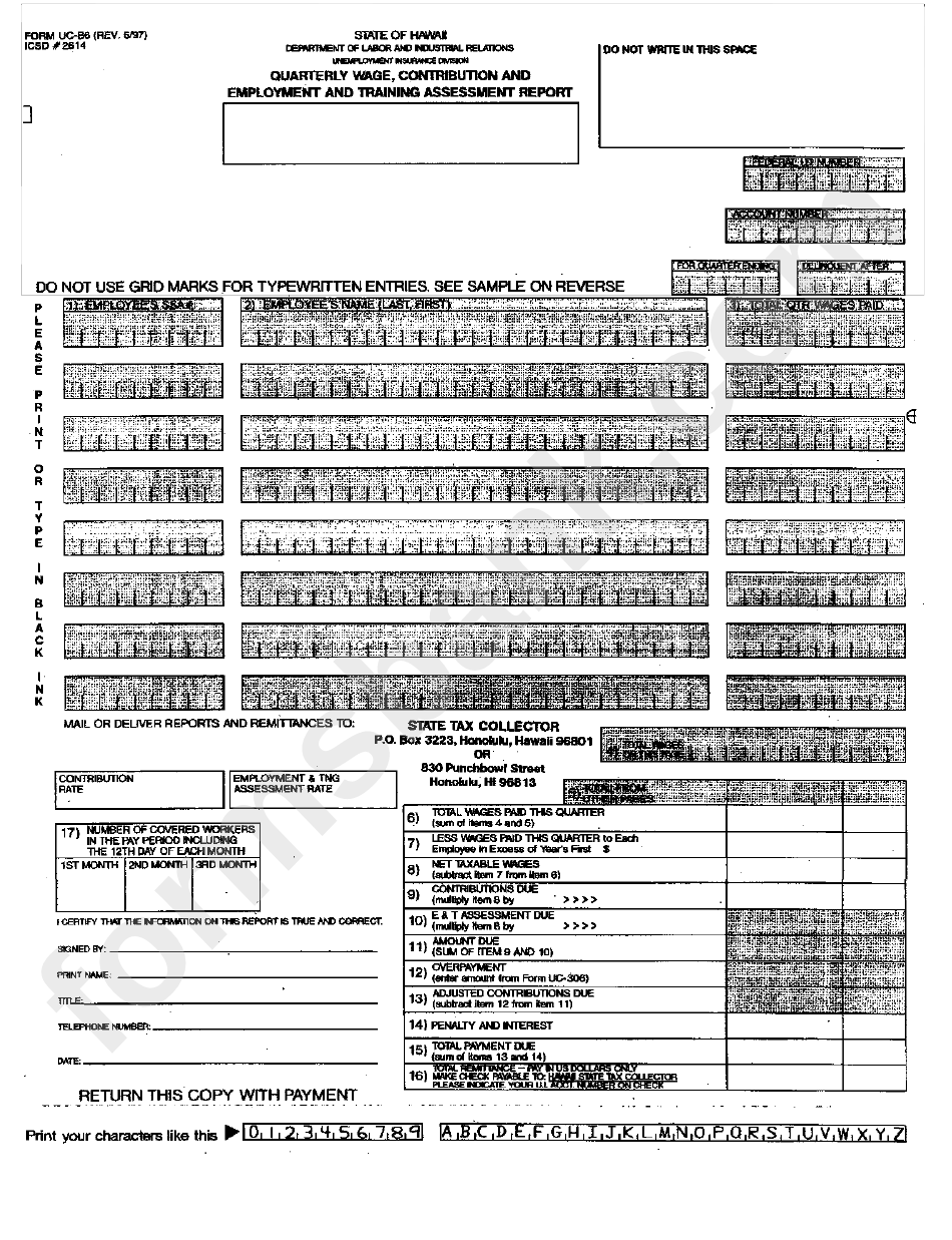 Form Uc-B6 - Quarterly Wage, Contribution And Employment And Training Assessment Report