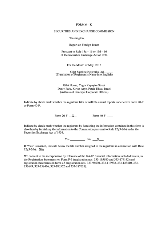 Form 6-k - Report On Foreign Issuer - District Of Columbia Securities And Exchange Commission - 2015