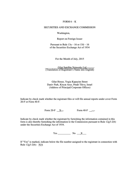 Form 6-k - Report On Foreign Issuer - District Of Columbia Securities And Exchange Commission - 2015