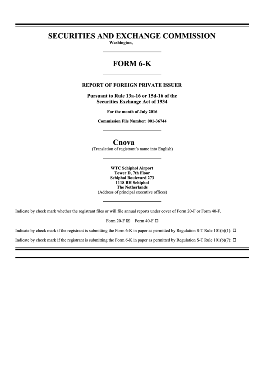 Form 6-K - Report Of Foreign Private Issuer - District Of Columbia Securities And Exchange Commission - 2016 Printable pdf
