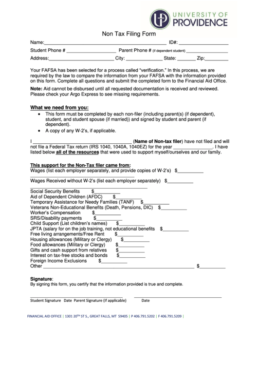 Non Tax Filing Form Printable pdf