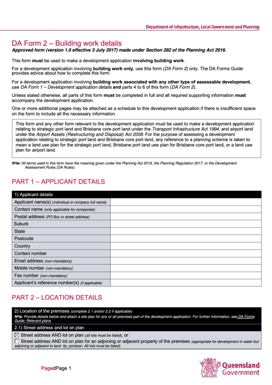 Da Form 2 - Building Work Details Printable pdf