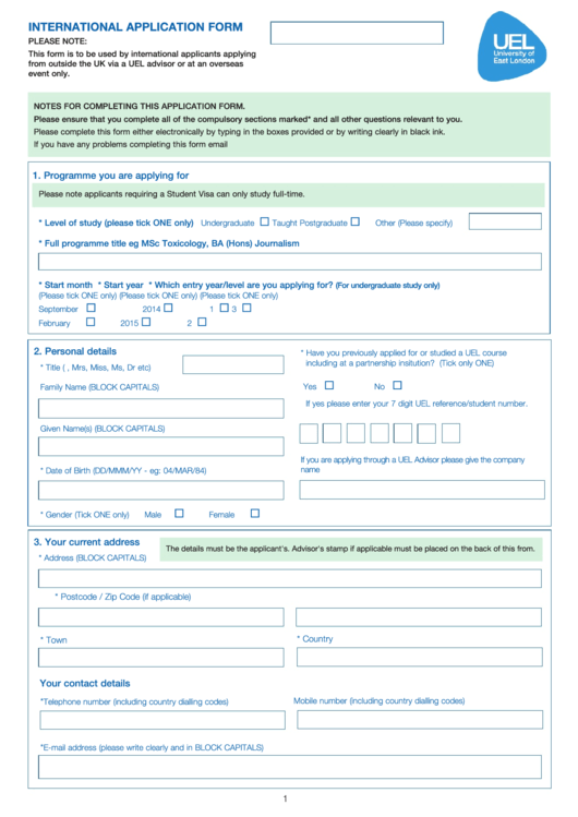 International Application Form Printable pdf