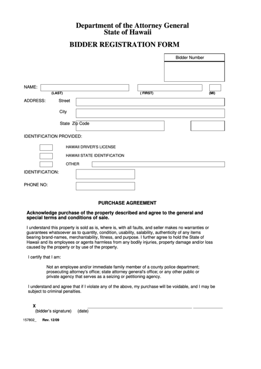 Bidder Registration Form - Department Of The Attorney General State Of Hawaii Printable pdf