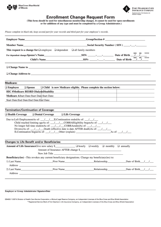Form Eb4633 - Enrollment Change Request Form Printable pdf