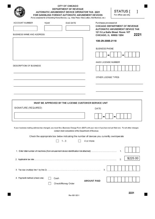 Form 2221 - Automatic Amusement Device Operator Tax printable pdf download