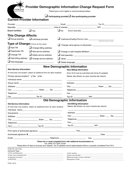 Fillable Provider Demographic Information Change Request Form Printable pdf
