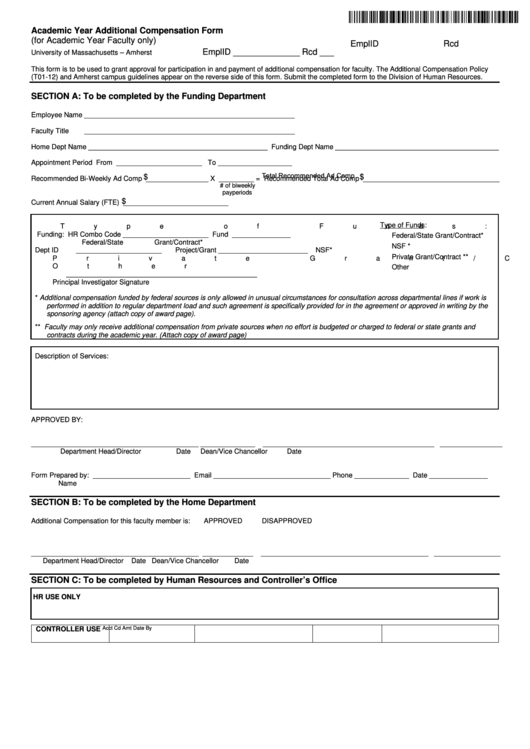 Fillable Academic Year Additional Compensation Form (For Academic Year Faculty Only) Printable pdf