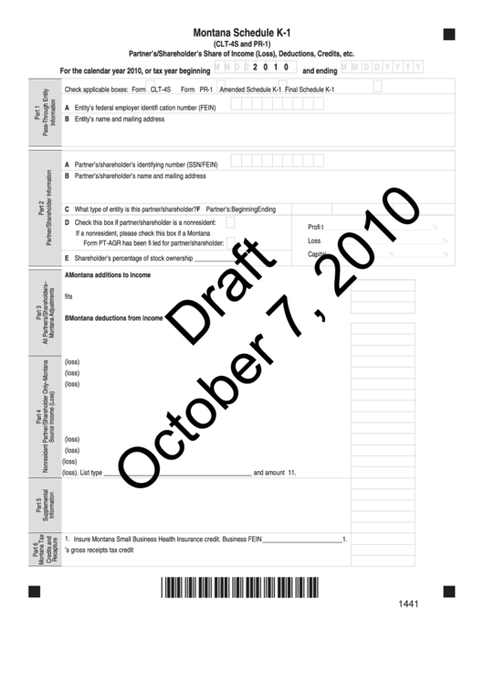 Montana Schedule K-1 (Clt-4s And Pr-1) Draft - Partner