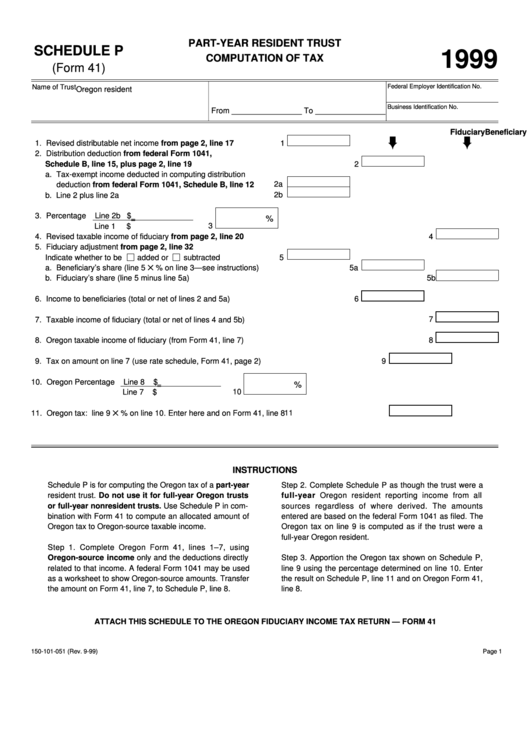 Form 41 - Schedule P - Part-Year Resident Trust Computation Of Tax ...