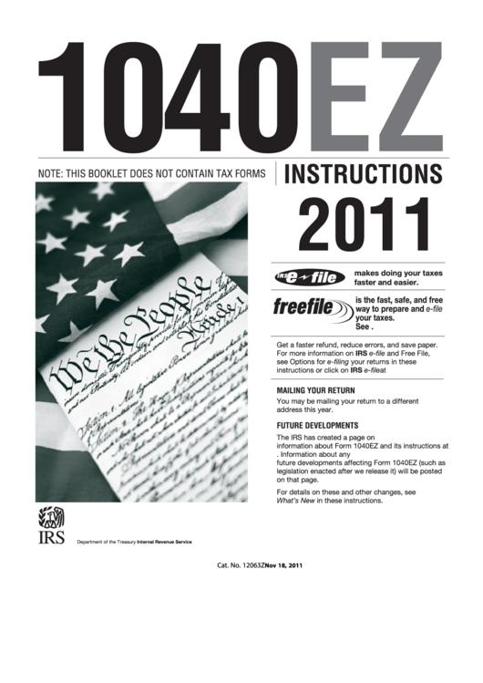 Instructions For Form 1040ez - Income Tax Return For Single And Joint Filers With No Dependents - 2011 Printable pdf