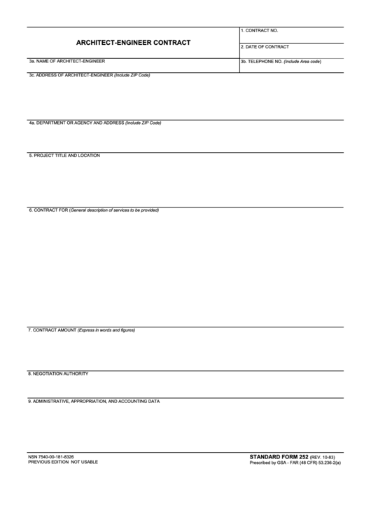Fillable Standard Form 252 - Architect-Engineer Contract Printable pdf