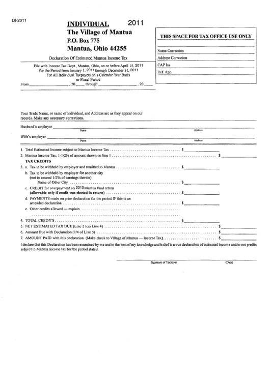 Declaration Of Estimated Mantua Income Tax Printable pdf