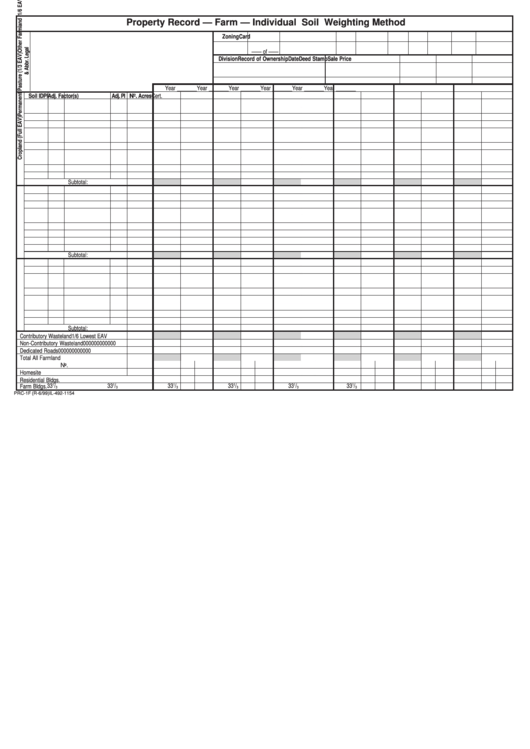 Form Prc-1f - Property Record - Farm - Individual Soil Weighting Method Printable pdf
