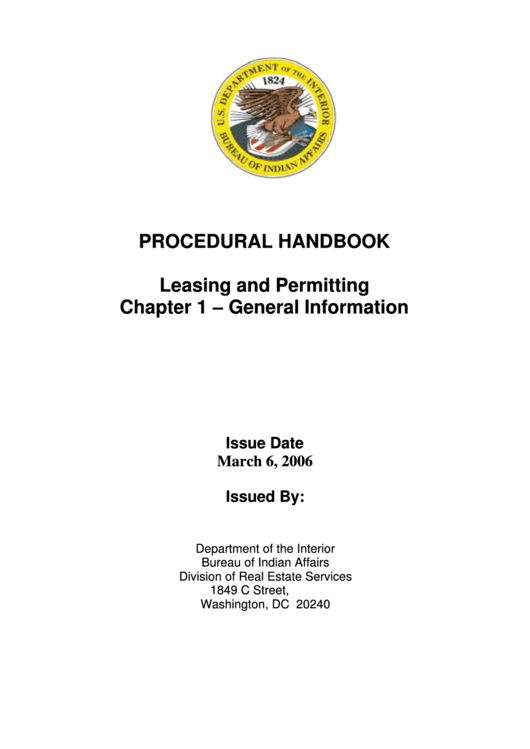 Procedural Handbook - Leasing And Permitting Chapter 1 - General Information - Department Of The Interior Bureau Of Indian Affairs - 2006 Printable pdf